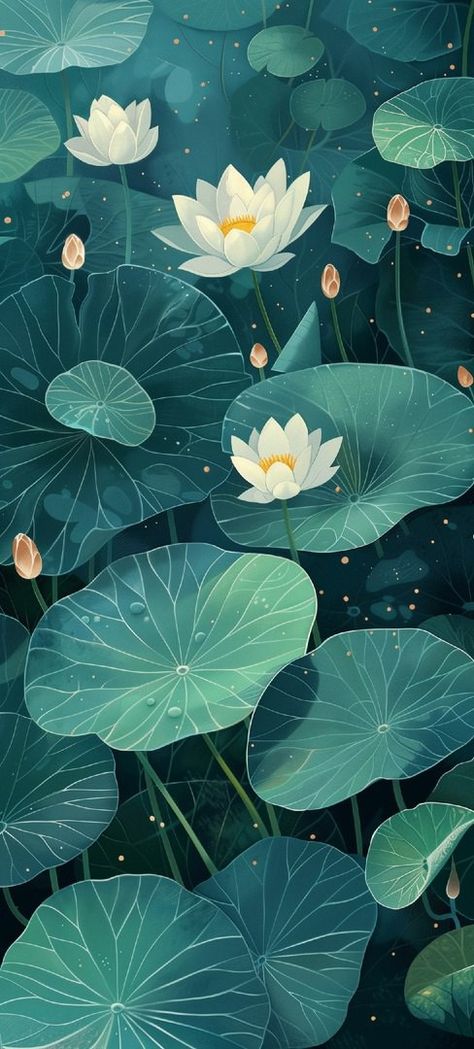 Lily Pad Wallpaper, Lily Pad Drawing, Beautiful Wallpaper Images, Green Leaf Wallpaper, Cool Pictures For Wallpaper, Vintage Flowers Wallpaper, Minimal Wallpaper, Glitter Wallpaper, Beautiful Landscape Wallpaper