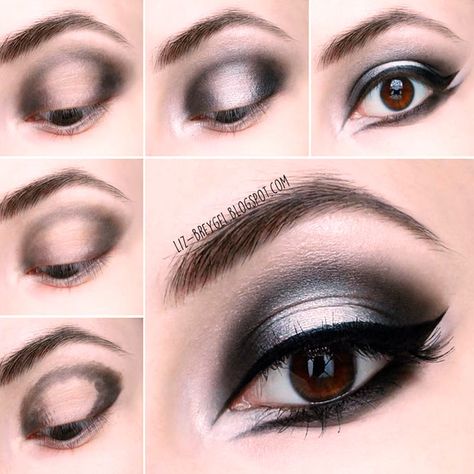 Dramatic Eyes Tutorial For Goth Makeup #tutorial #eyesmakeup Emo Makeup Step By Step, Goth Makeup Ideas Tutorials, Witchy Eye Makeup Tutorial, Glam Witch Makeup Tutorial, Simple Goth Makeup Tutorial, Goth Make Up Tutorial, Goth Eye Makeup Tutorial, Goth Makeup For Hooded Eyes, Corp Goth Makeup