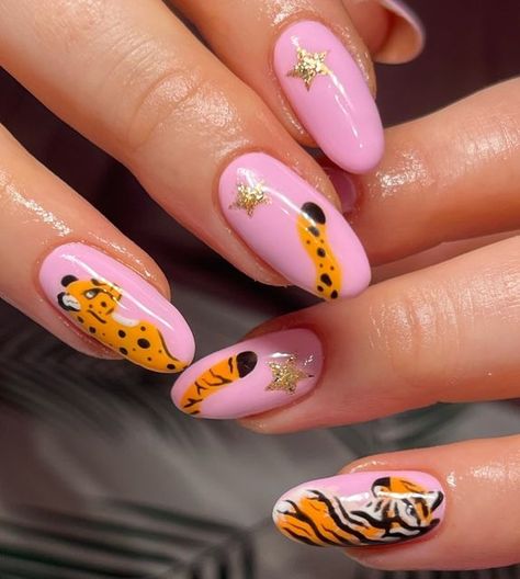 JULY NINETY SIX on Instagram: "Recreation of @nailsbyheathere’s stunnin lil wildcats ✨✨✨ . . . : . #nailart #nails #manchester #manchesternails #showscratch #nailitdaily #pinknails" Zoo Nail Art, Tiger Nails Designs, Zoo Nails, Gator Nails, Jungle Nails, Chic Nail Ideas, Opi Gel Nail Colors, Animals Nails, Bold Nail Art