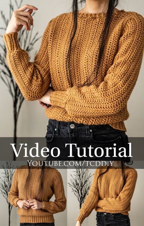 Want to make a classic sweater? This video tutorials does just that. This herrinbone stitch sweater gives a lovely ribbing/texture that's eyecatching. This sweater is a quick and cute make that's great for alll your loved ones! Enjoy! 💖 Be sure to follow on YouTube, Instagram and check out my Etsy @TCDDIY Crochet Sweater Solid Color, Easy Sweater Crochet, Crochet Textured Sweater, Hand Crochet Sweater, Diy Knitted Sweater, Crochet Sweater Chunky, Crochet Fitted Sweater, Fitted Crochet Sweater, Crochet Sweater With Buttons