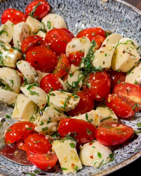 Bocconcini and Tomato Salad — Cooking with Rocco Marinated Bocconcini, Mini Mozzarella Balls, Mozzarella Balls, Italian Deli, Fresh Cherry, Salt Flakes, Italian Salad, Fresh Cherries, Balsamic Glaze