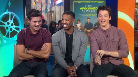 Michael Jordan, co-stars talk 'naked acrobatics,' have 'awkward moment' on TODAY That Awkward Moment, Romantic Adventures, Miles Teller, Michael B Jordan, Movie Titles, Zac Efron, Awkward Moments, Today Show, Young Men