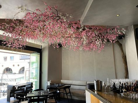 Tree Installation, Artificial Cherry Blossom Tree, Retail Decor, Cafe Space, Tree Restaurant, Tree Interior, Indoor Tree, Cherry Blossom Trees, Silk Tree