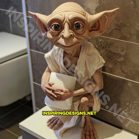 These Dobby Toilet Paper Holders Give Your Bathroom a Magical Helper Harry Potter Theme Bathroom, Harry Potter Bathroom Ideas, Harry Potter Bathroom Decor, Hogwarts Bathroom, Harry Potter Interior Design, Toilet Paper Holder Ideas, Harry Potter Interior, Ravenclaw Bedroom, Unique Toilet Paper Holder