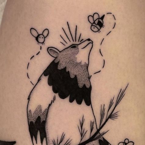 Bear And Honey Tattoo, Sun Bear Tattoo, Bear Finger Tattoo, Native Bear Tattoo, Bear And Bee Tattoo, Bear And Flowers Tattoo, Honey Bear Tattoo, Cute Bear Tattoo, Black Bear Tattoo