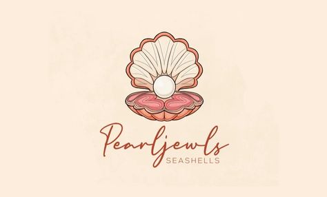 I will design hand drawn seashell logo with revision Seashell Logo Design, Pearl Logo Design, Seashell Logo, Shell Logo, Pearl Tattoo, Shell Artwork, Gold Logo Design, Jewelry Logo Design, Pearl Logo