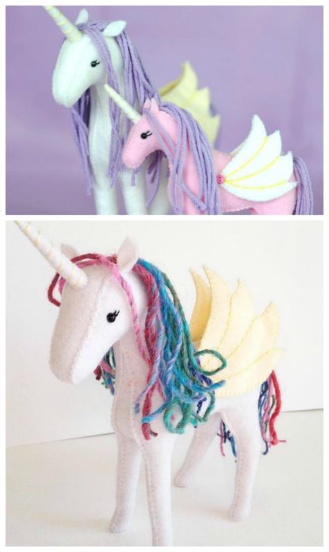 Adorable! Unicorn soft toy sewing pattern. Hand sewing pattern for a unicorn plushie made from felt or similar fabrics. You can also make a regular horse or even add wings and make a winged unicorn or pegasus from this sewing pattern. #ToySewingPattern #SewingPatternForKids #SewAToy #AnimalSewingPattern #UnicornSewingPattern #HorseSewingPattern #ToySewingPattern #StuffedUnicornPattern #DIYHandmadeGift #UnicornPattern Unicorn Sewing Pattern, Unicorn Sewing, Diy Felt Animals, Felt Animal Pattern, Stuffed Unicorn, Dragon Hand, Plush Horse, Felt Animal Patterns, Animal Sewing Patterns