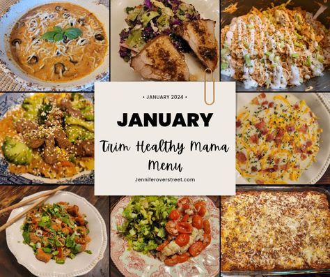 New January Trim Healthy Mama Menu - Jennifer Overstreet E Meals, Pork Bites, Trim Healthy Recipes, Asian Pork, Asian Slaw, Hamburger Soup, Bruschetta Chicken, Steak And Mushrooms, Spanish Rice