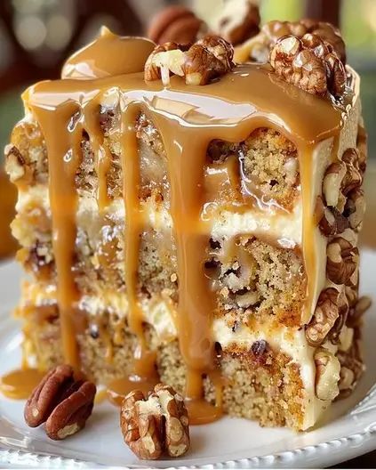 Caramel Pecan Carrot Cake - Heavenly Dessert Recipe - optimal recipes Pecan Caramel Cake, Bridgerton Brunch, Pecan Carrot Cake, Heavenly Dessert Recipe, Heaven Cake, Autumn Cake, Caramel Cake Recipe, Thanksgiving Cakes, Pecan Cake