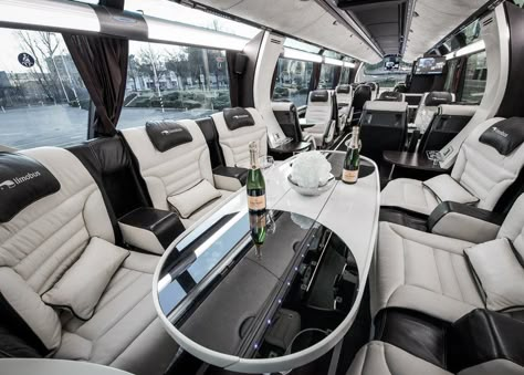 Luxury Bus Interior, Big Family Car, Limousine Interior, Sauna Bathroom Design, Mom Cars, Small Camper Interior, Super C Rv, Mercedes Bus, Small Travel Trailers