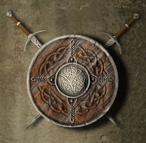 celtic shield with crossed swords Coffee Cup Crafts, Celtic Shield, Ancient Armor, Ancient Celts, Celtic Mythology, Warrior Spirit, Fashion Photography Inspiration, Celtic Designs, Medieval Fantasy