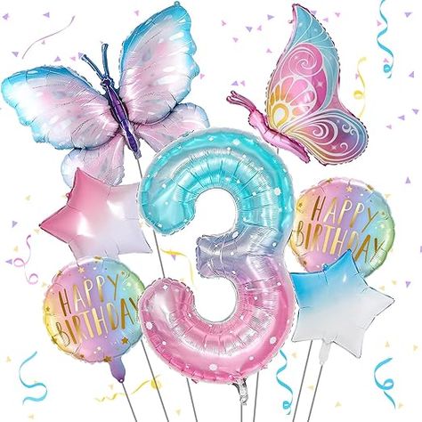 Amazon.com: Butterfly Balloon 3rd Birthday Decorations for Girls, Gradient Pink Colorful Butterfly Foil Balloon, Giant Number 3 Foil Mylar Balloon, 3 Years Old Butterfly Theme Birthday Party Supplies Decor : Toys & Games Butterfly Theme Birthday Party, Butterfly Balloons, Butterfly Birthday, Foil Balloons, Birthday Decorations, For Girls, Butterflies, Foil, Balloons