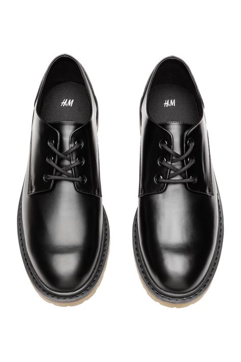 Chunky-soled Derby Shoes | Black | MEN | H&M US Chunky Derby Shoes Men Outfit, Black Derby Shoes Men Outfit, Derby Shoes Outfit Men, Derby Shoes Men's Outfit, Derby Shoes Outfit, Shoes Men Outfit, Derby Shoes Men, J Black, Doc Marten Oxford