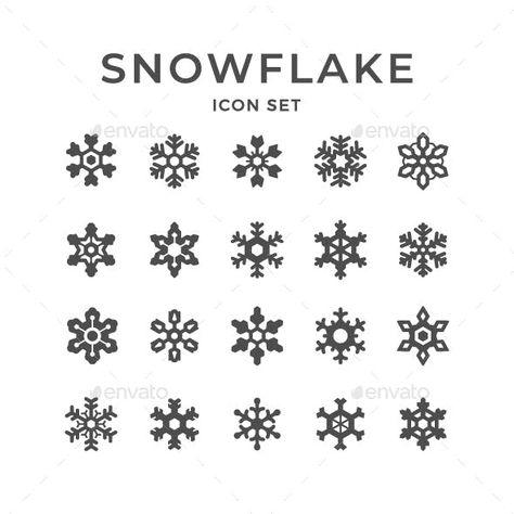 Set Icons of Snowflake Snowflake Reference, Ice Symbol, Snowflakes Aesthetic, January Nature, Winter Symbols, Object Icons, Snow Symbol, Ice Tattoo, Snowflake Icon