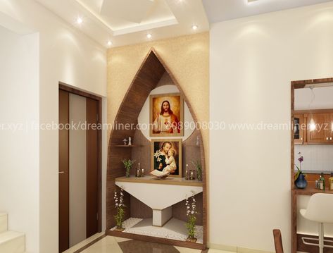 Simple design Christian Prayer Room, Home Altar Catholic, Prayer Room Ideas, Altar Design, Prayer Corner, Pooja Room Door Design, Kerala House Design, Pooja Room Design, Room Door Design