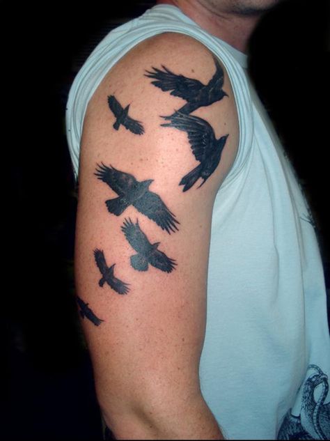 the bluebird can sing, but the crow's got the soul Crow Tattoo Meaning, Black Crow Tattoos, Crow Tattoo Design, Flying Bird Tattoo, Flying Tattoo, Mens Shoulder Tattoo, Crow Tattoo, Silhouette Tattoos, Upper Arm Tattoos