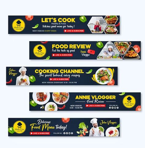 Youtube Cooking Channel Banner, Youtube Banner Food Channel, Food Youtube Banner, Cooking Photos, Youtube Banner Backgrounds, Youtube Banner Design, Youtube Banner Template, Food Banner, Banner Designs