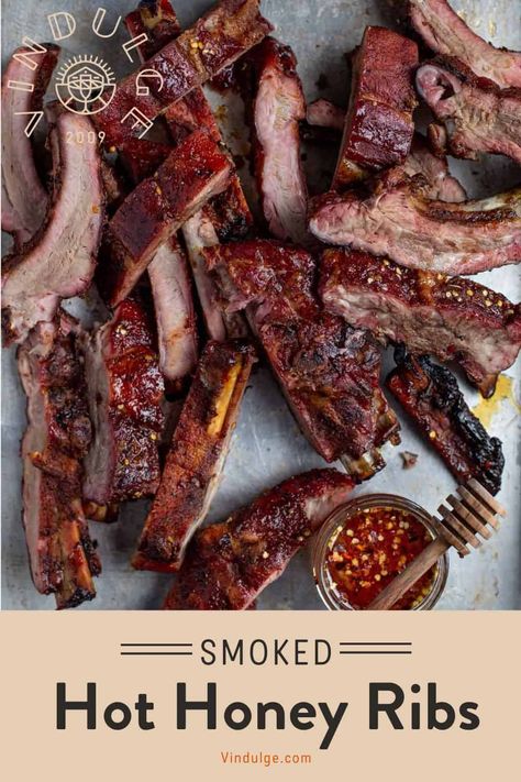 Whether Baby Backs or St. Louis style cut, this Hot Honey Rib Recipe is going to be your new favorite way to smoke ribs. Slightly sweet, mildly spicy, sticky, and packed with flavor after a hot honey glaze. Honey Ribs Recipe, Homemade Hot Honey, Honey Ribs, Hot Honey Recipe, Glazed Ribs, Springtime Recipes, Bbq Recipes Grill, Honey Pork, Bbq Pork Ribs