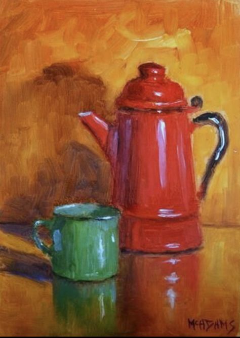 Kitchen Painting Art, Tin Cup, Object Drawing, Pottery Jug, Cup Art, Art Painting Gallery, Still Life Drawing, Daily Painting, Painting Still Life