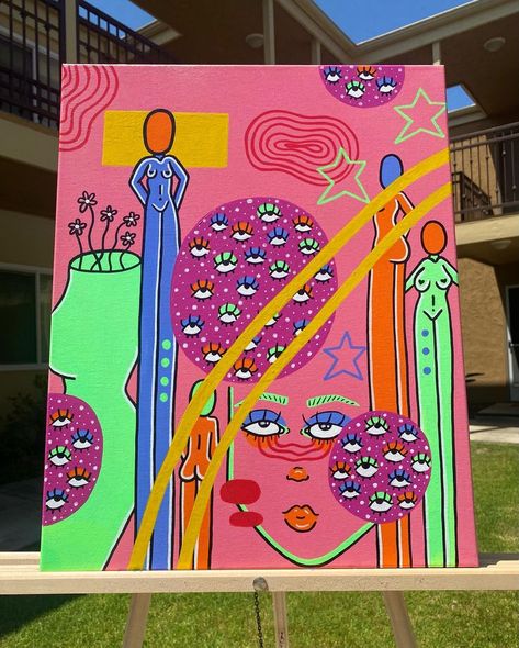 Boho Painting, Trippy Painting, Acrylic Paint On Canvas, Modern Art Paintings Abstract, Paintings Abstract, New Painting, Quirky Art, Unique Drawings, Easy Canvas Painting