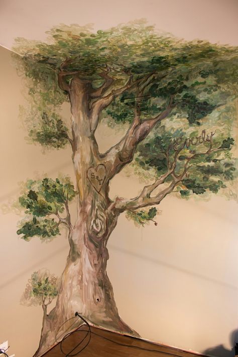 Tree Mural Nursery, Family Tree Mural, Tree Wall Painting, Kaktus Dan Sukulen, Forest Mural, Tree Wall Murals, Tree Mural, Forest Wall Mural, Murals For Kids