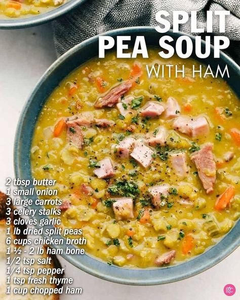 Lean And Green Soups, Green Soups, Pea Ham Soup, Split Pea Ham Soup, Split Pea Soup With Ham, Pea Soup With Ham, Ham Soup Recipes, Ham Bone Soup, Soup With Ham