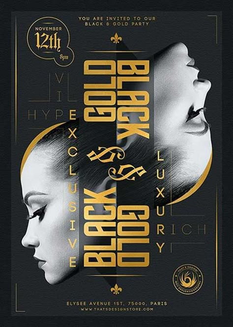 Vip Design Graphics, Black And Gold Poster Design, Black And Gold Flyer Design, Luxury Design Graphic Poster, Elegant Graphic Design Poster, Make Up Poster Design, Glamour Graphic Design, Luxury Poster Design, Black Poster Design