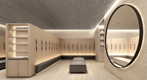 Luxury Fitness Studio, Gym Lockers Design, Luxury Changing Room, Luxury Locker Room, Gym Locker Room, Locker Designs, School Building Design, Yoga Studio Design, Restroom Design