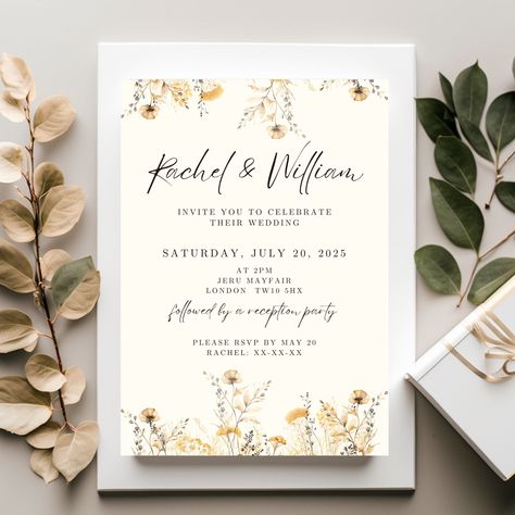 Dried Flowers Wedding Invitation Editable template - Instant access WHAT IS INCLUDED Wedding Invitation template - 5x7 inches HOW IT WORKS 1. Purchase the listing(s). 2. Download the PDF and click the links to access your templates. 3. Log in to the Canva website to customize your template. 4. Download your edited file, simple! (You can save and come back to your template at any time) 5. Print at home or at a local printshop. INFORMATION This wedding invitation template is part of the Dried Flow September Wedding Invitations, Alternative Wedding Theme, Boho Dried Flowers, Dried Flowers Wedding, Canva Website, Wedding Invitation Card Design, Flower Wedding Invitation, Classic Wedding Invitations, Floral Wedding Invitation