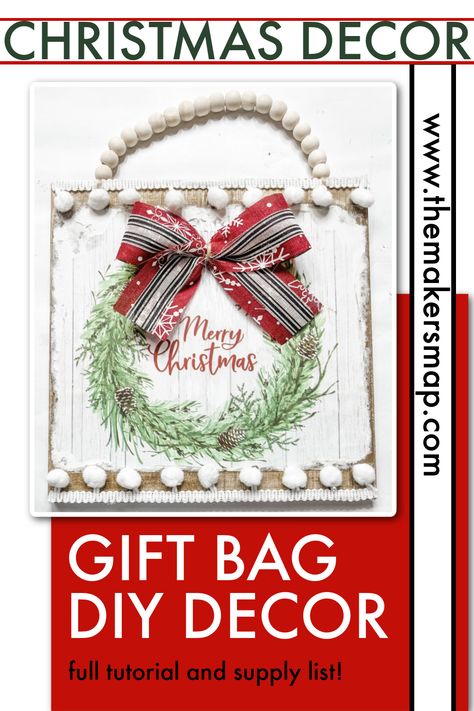 Christmas Gift Bag Decorating Ideas, Christmas Bag Decorating Ideas, Diy Merry Christmas Sign, Dollar Tree Gift Bags, Gift Bag Diy, Make A Gift Bag, How To Make A Gift Bag, Dollar Tree Gifts, Budget Crafts