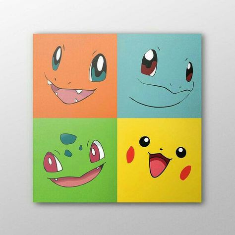 Awe, cute Pokemon wall art.   Looks pretty simple. Pokeball Painting, Pokemon Room, Starter Pokemon, Pokémon Party, Mini Toile, Pokemon Painting, Pokemon Diy, Pokemon Poster, Pokemon Craft