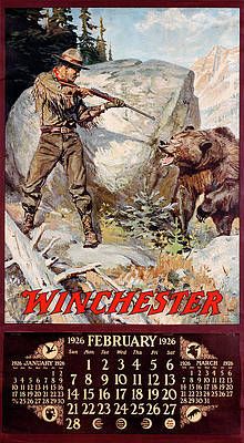 1926 Winchester Repeating Arms And Ammunition Calendar by Philip R Goodwin Hunting Man, Hunting Man Cave, Moose Hunting, Hunting Signs, Den Office, Western Artwork, Vintage Calendar, Vintage Advertising Signs, Hunting Art