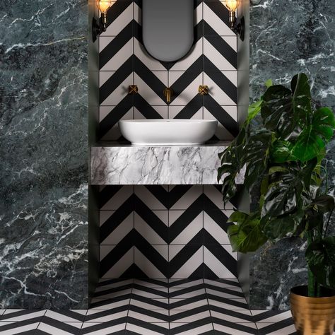 Black And White Tiles Bathroom, Monochrome Bathroom, Black And White Bathroom, White Wall Tiles, White Bathroom Tiles, Bad Inspiration, Washroom Design, Black And White Tiles, Toilet Design