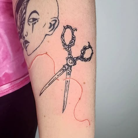 Sissor Tattoo, Scissor Tattoos, Tattoo Scissors, Red String Tattoo, Scissor Tattoo, Epic Tattoos, Filler Tattoos, Tooth Tattoo, Nyc Tattoo