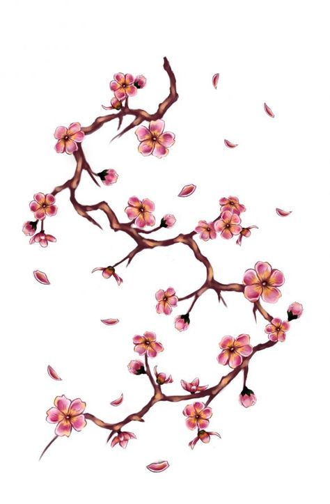 cherry tree branch by DoloresLunasa.deviantart.com Cherry Tree Tattoos, Olive Tree Tattoos, Tree Branch Tattoo, Cherry Blossom Tree Tattoo, Blossom Tree Tattoo, Tattoo Tree, Pine Tree Tattoo, Branch Tattoo, Tree Tattoo Designs