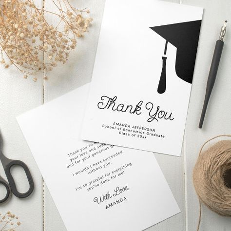 $2.29 | Simple script graduation cap personalized #graduation, thank you, script, modern, college grad, high school graduate, chic, minimalist, hat, calligraphy Graduation Cards Homemade, Graduation Cards Diy, Graduation Card Sayings, Minimalist Hat, Diy Graduation Cards, Diy Card Box, Graduation Card Boxes, Graduation Cards Handmade, Graduation Card Messages