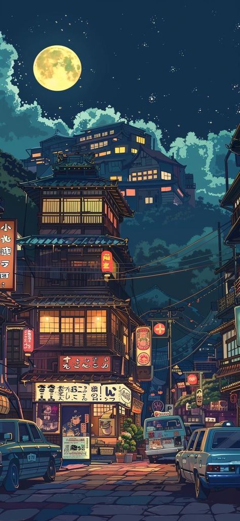 Aesthetic Graphics, Pixel Art Background, Japanese Drawings, Trippy Wallpaper, Japon Illustration, Night Scenery, Cool Wallpapers Cartoon, Cool Wallpapers Art, City Wallpaper