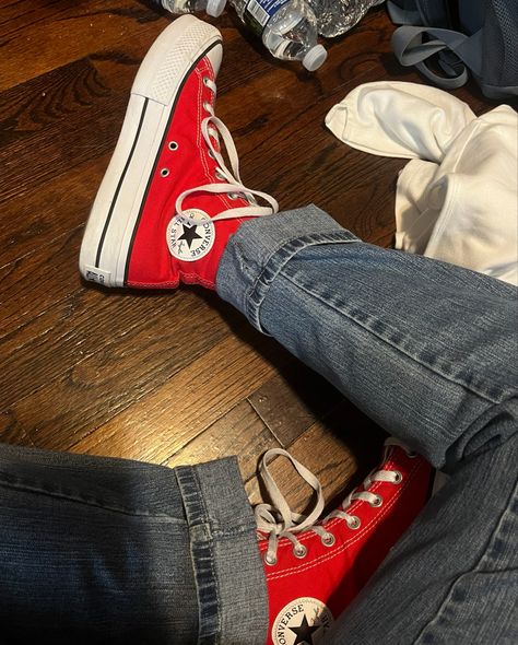 Red High Top Converse, Converse Aesthetic, Red High Tops, Red Converse, Red High, Converse Chuck Taylor High, Converse High, Chuck Taylors High Top, Converse High Tops