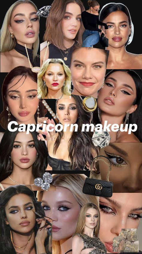 Capricorn Venus Makeup, Venus In Capricorn Style Women, Capricorn Rising Makeup, Capricorn Makeup Looks, Zodiac Makeup Chart, Venus Capricorn Style, Capricorn Rising Aesthetic, Capricorn Stellium, Venus In Aquarius Style