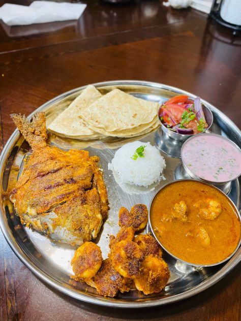 Pomfret Fish Fry Thali Fish Thali, Prawns Curry, Pomfret Fish, Prawn Curry, Crab, Make It, At Home, Fish, Collage