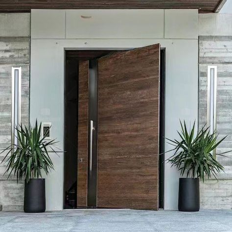 Metal Design Pivoting Doors Aluminum Alloy Clad Wooden Main Gate Security Exterior Guangzhou China Vstupná Hala, Modern Entrance Door, Modern Entrance, Modern Front Door, Wooden Front Doors, Entrance Door Design, Wooden Door Design, Door Design Modern, Main Door Design