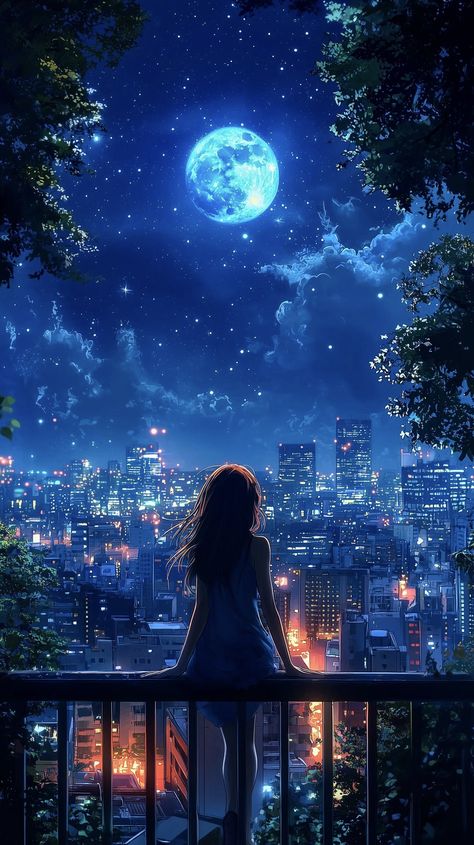 My Own World Aesthetic, Anime Night Sky Aesthetic, Dreamy Artwork, Artistic Pictures, Scenery Pictures, Cool Anime Backgrounds, Night Landscape, Beautiful Wallpapers Backgrounds, Cool Wallpapers Art