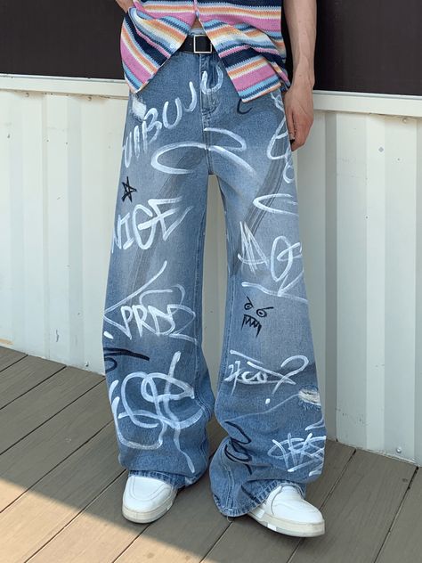 Fun Graffiti, Graphic Pant, Design Jeans, Dress Men, Office Wear Women, High Heel Sneakers, Graffiti Designs, Denim Tote Bags, Hoodie Cardigan