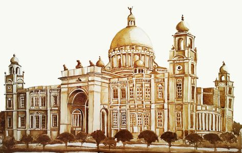 Coffee painting..... Victoria memorial Palace Painting, Painting Buildings, Victoria Memorial, Easy Doodle, Coffee Painting, Wedding Illustration, Vector Sketch, Easy Doodle Art, Gundam Art