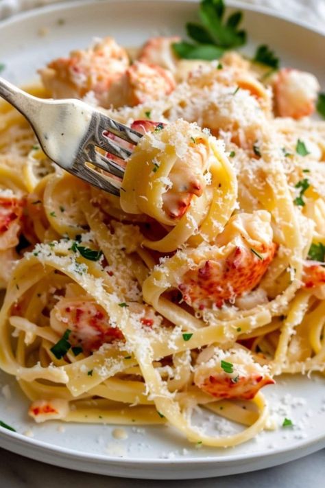 Believe it or not, you can make this creamy lobster pasta in a flash. Elegant yet approachable, it's the perfect blend of simplicity and sophistication. Lobster Pasta Sauce, Elegant Pasta Dishes, Pasta Cheese Recipes, Recipes With Lobster, Fancy Pasta Recipes, Langostino Tails Recipe, Lobster Ideas, Date Night Recipes To Make Together, Lobster Meals