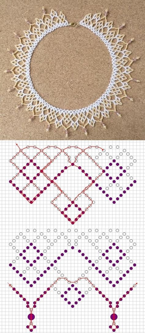 Beaded necklace Diy Necklace Patterns, Anting Manik, Beaded Necklace Patterns, Beading Netting, Beading Jewelery, Seed Bead Patterns, Bead Weaving Patterns, Beaded Jewelry Tutorials, Necklace Patterns