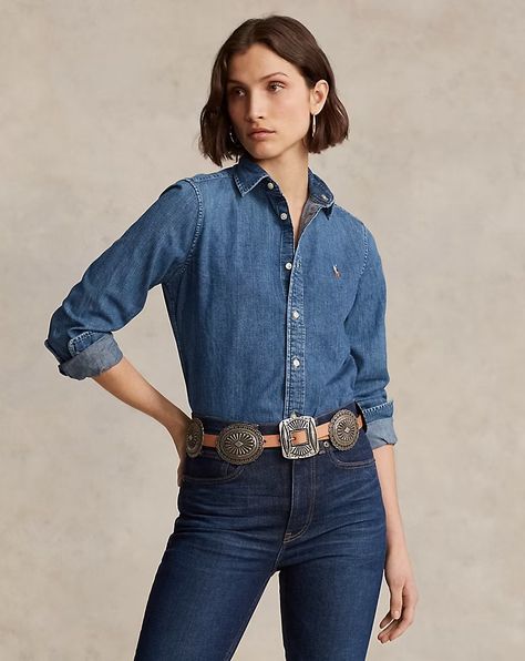 Straight Fit Denim Shirt | Ralph Lauren Ralph Lauren Denim Shirt, Fitted Denim Shirt, Straight Fit Denim, Ralph Lauren Denim, Ralph Lauren Long Sleeve, Twill Shirt, Polo Sport, Pull Sweat, Norma Kamali