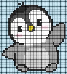 Pixel Art Pattern 32x32, Penguin Perler Beads, Penguin Patterns, 32x32 Pixel Art Grid, Crochet Penguin, Penguin Pattern, Beads Patterns, Pixel Art Templates, Pixel Drawing