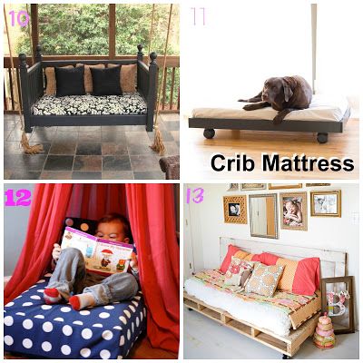 20 Ways to Upcycle a Crib Upcycle Crib Mattress, Crib Mattress Repurpose, Upcycle Crib, Reading Nook Kids, For Seasons, Consignment Sale, Cot Mattress, Baby Mattress, Cot Bedding