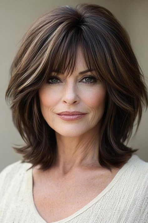 radiant hairstyles, mature hairstyles, youthful looks Medium Length Bob Hairstyles With Bangs, Hairstyles For Oval Faces Over 50, Shoulder Length Cuts For Thick Hair, Haircuts For Over 60 Older Women Medium Length, Medium Length Hair With Layers And Bangs Round Face, Laura Wright Hair, Long Feathered Hairstyles, How To Hairstyles Step By Step, Medium Bob With Side Bangs